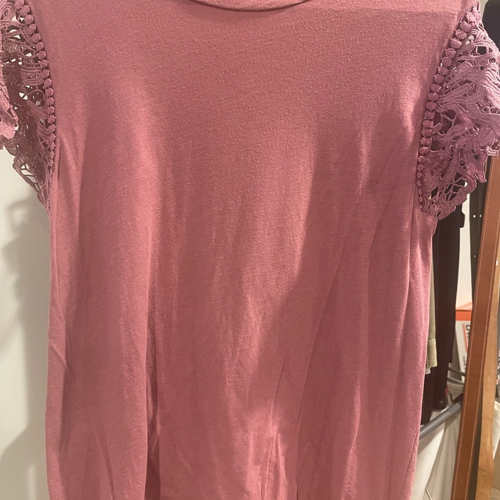 LOFT Pink Lace Cap Sleeve Blouse with Peter Pan Collar
